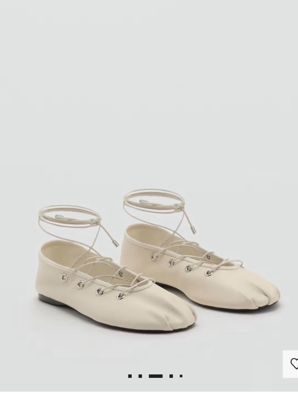 Mango Cream Lace-Up Split-Toe Ballet Flats with Ankle Wrap